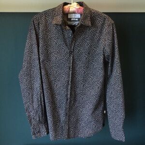 Navy blue floral button down slim fit medium